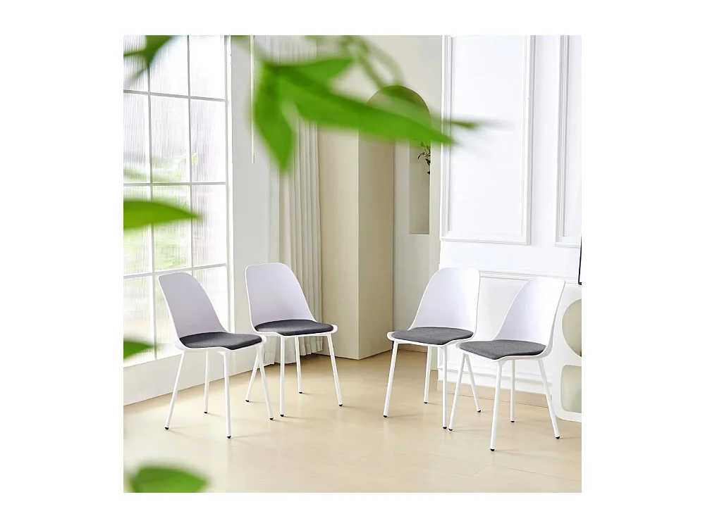 Lot de 4 Chaises de Cuisine Scandinaves en Plastique avec Revêtement en Velours Gris pour la Salle à Manger et le Salon