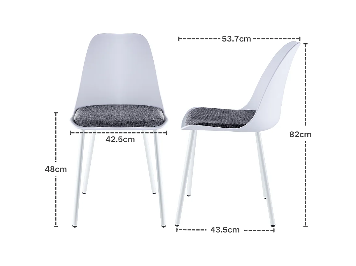 Lot de 4 Chaises de Cuisine Scandinaves en Plastique avec Revêtement en Velours Gris pour la Salle à Manger et le Salon
