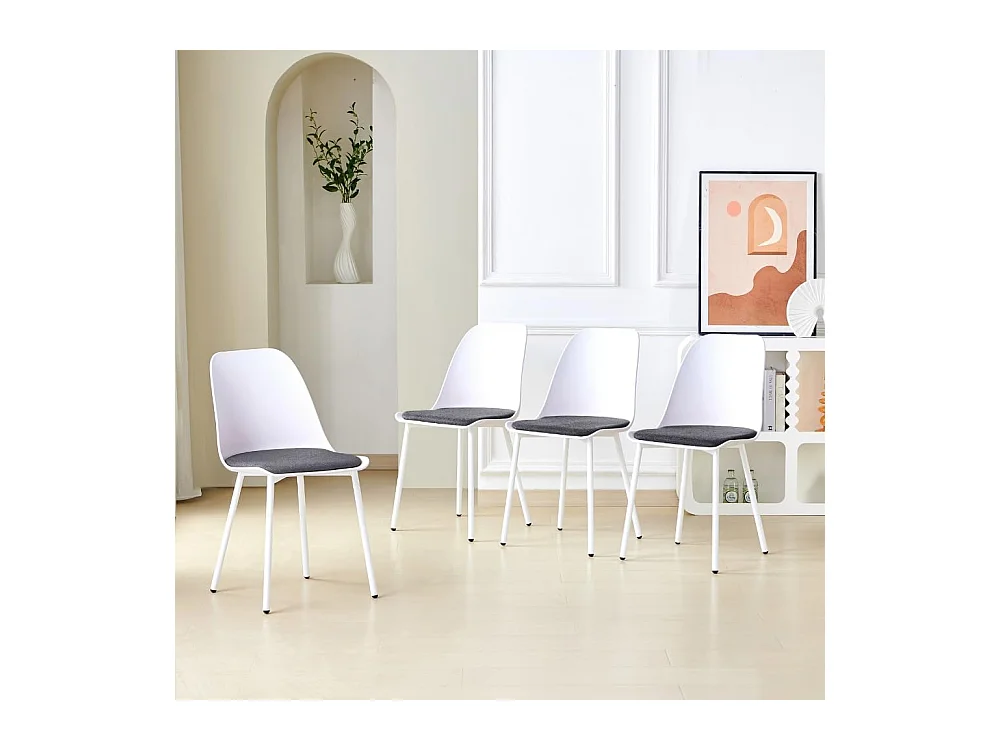Lot de 4 Chaises de Cuisine Scandinaves en Plastique avec Revêtement en Velours Gris pour la Salle à Manger et le Salon