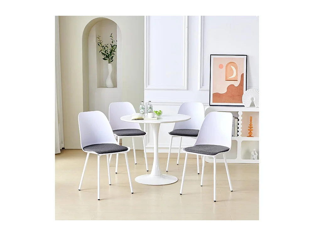 Lot de 4 Chaises de Cuisine Scandinaves en Plastique avec Revêtement en Velours Gris pour la Salle à Manger et le Salon