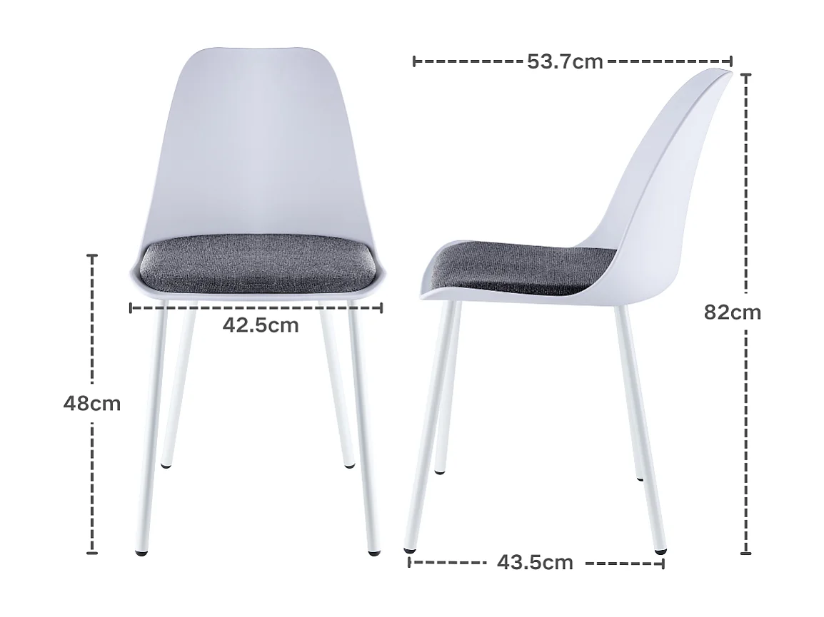 Lot de 4 Chaises de Cuisine Scandinaves en Plastique avec Revêtement en Velours Gris pour la Salle à Manger et le Salon