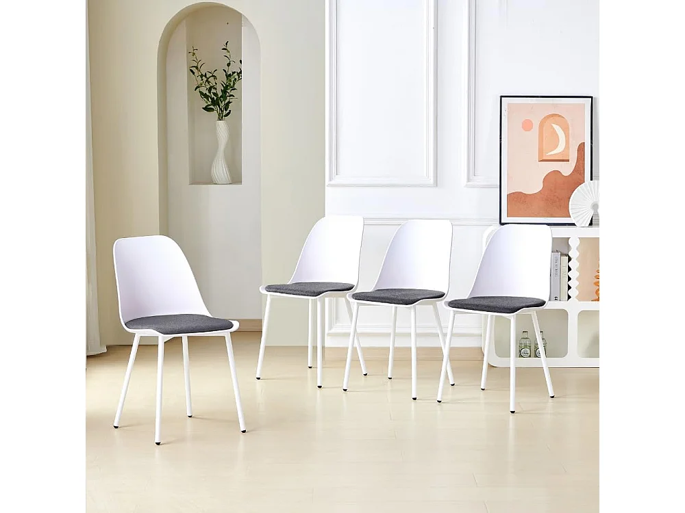 Lot de 4 Chaises de Cuisine Scandinaves en Plastique avec Revêtement en Velours Gris pour la Salle à Manger et le Salon