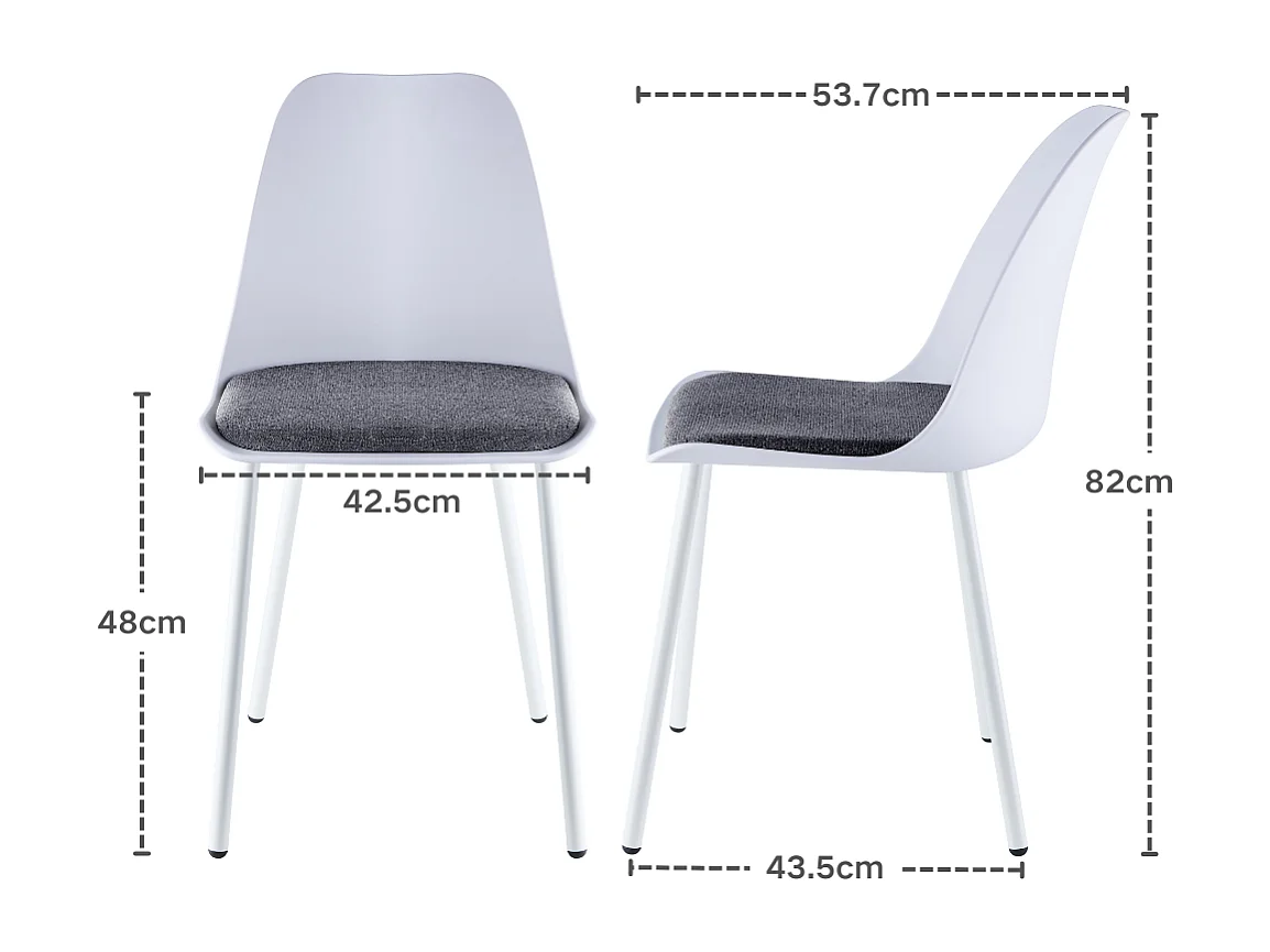 Lot de 4 Chaises de Cuisine Scandinaves en Plastique avec Revêtement en Velours Gris pour la Salle à Manger et le Salon