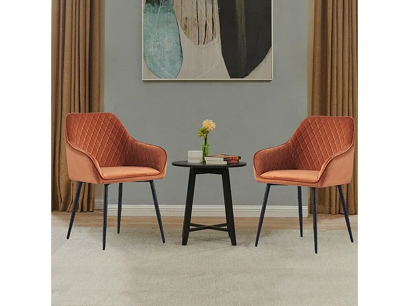 Lot de 2 Chaises Scandinaves en Velours avec Dossier et Accoudoirs, Siège Rembourés, pour Salle à manger, Bureau, Cuisine, Salon (2, Orange)