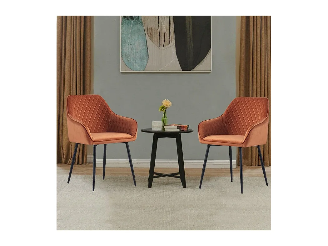 Lot de 2 Chaises Scandinaves en Velours avec Dossier et Accoudoirs, Siège Rembourés, pour Salle à manger, Bureau, Cuisine, Salon (2, Orange)
