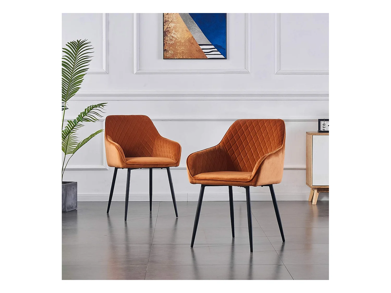 Lot de 2 Chaises Scandinaves en Velours avec Dossier et Accoudoirs, Siège Rembourés, pour Salle à manger, Bureau, Cuisine, Salon (2, Orange)