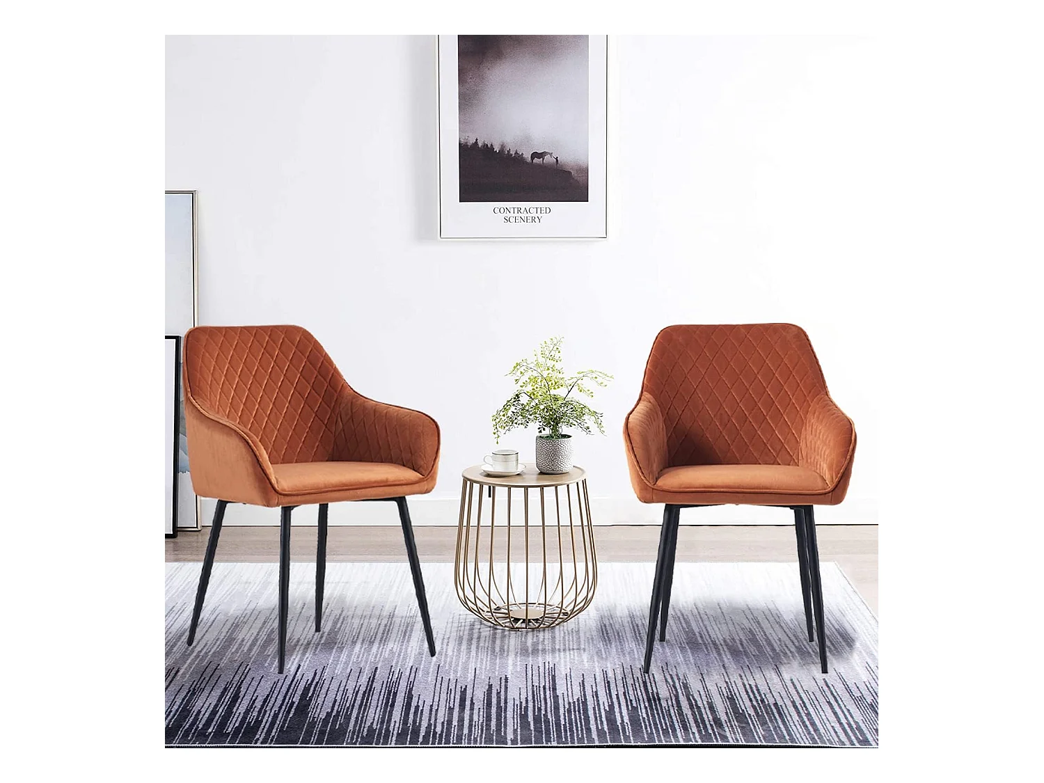 Lot de 2 Chaises Scandinaves en Velours avec Dossier et Accoudoirs, Siège Rembourés, pour Salle à manger, Bureau, Cuisine, Salon (2, Orange)
