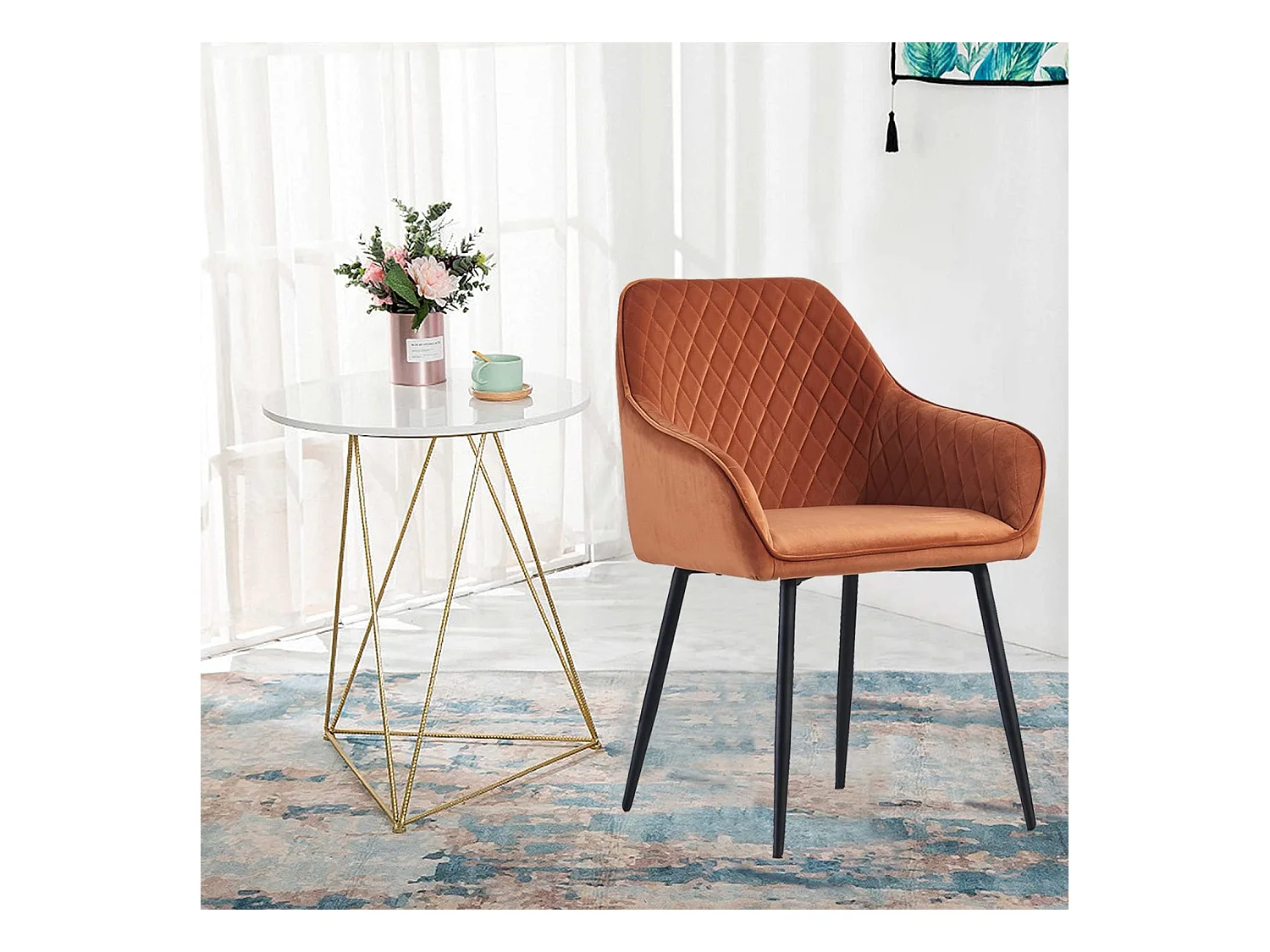 Lot de 2 Chaises Scandinaves en Velours avec Dossier et Accoudoirs, Siège Rembourés, pour Salle à manger, Bureau, Cuisine, Salon (2, Orange)