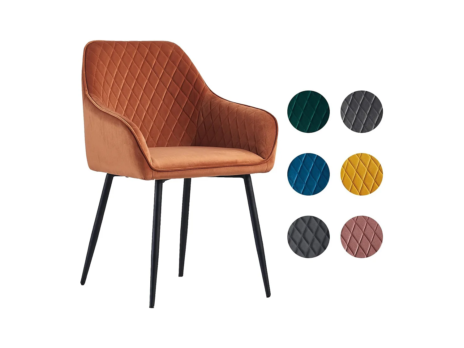 Lot de 2 Chaises Scandinaves en Velours avec Dossier et Accoudoirs, Siège Rembourés, pour Salle à manger, Bureau, Cuisine, Salon (2, Orange)