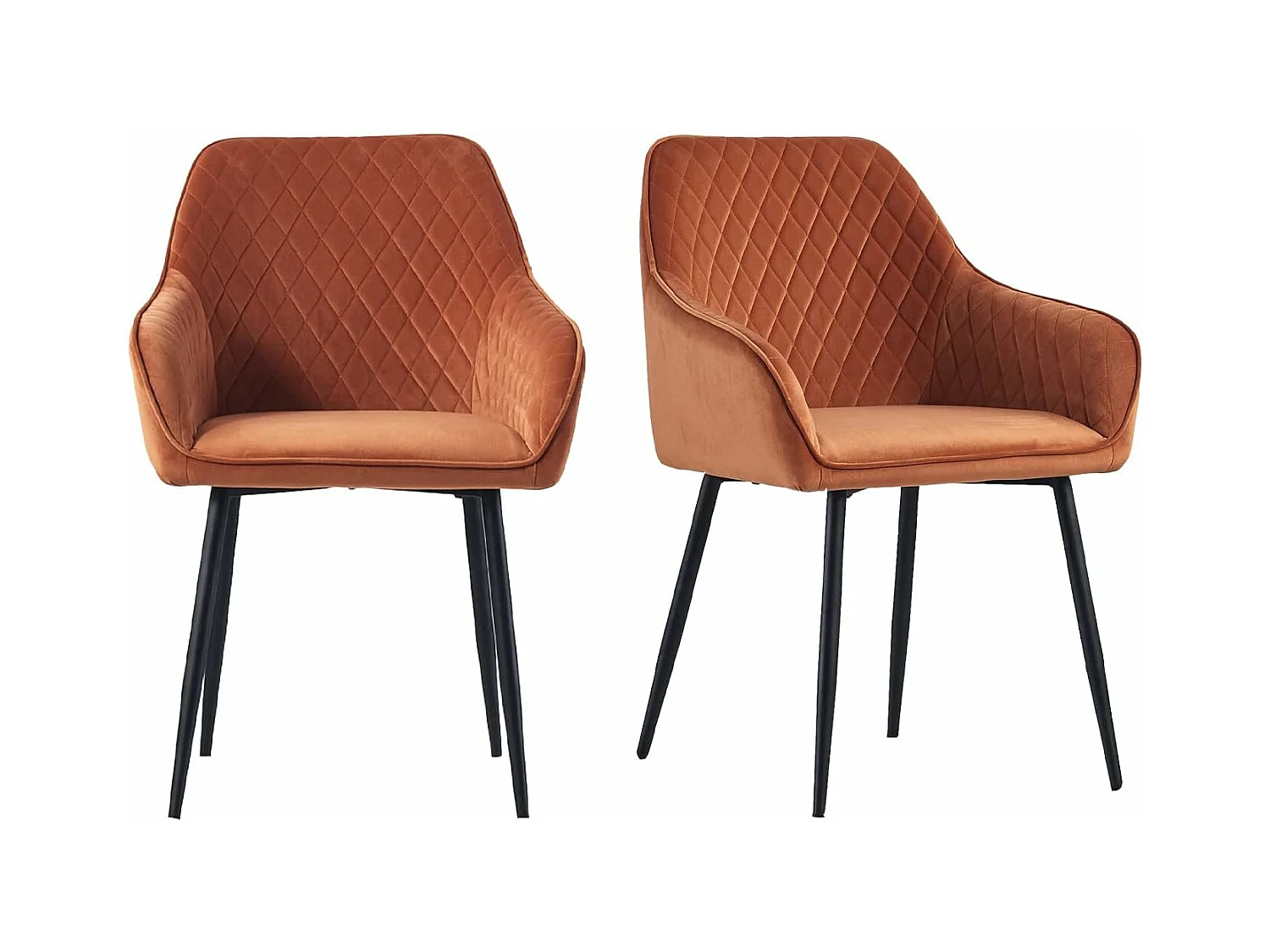 Lot de 2 Chaises Scandinaves en Velours avec Dossier et Accoudoirs, Siège Rembourés, pour Salle à manger, Bureau, Cuisine, Salon (2, Orange)