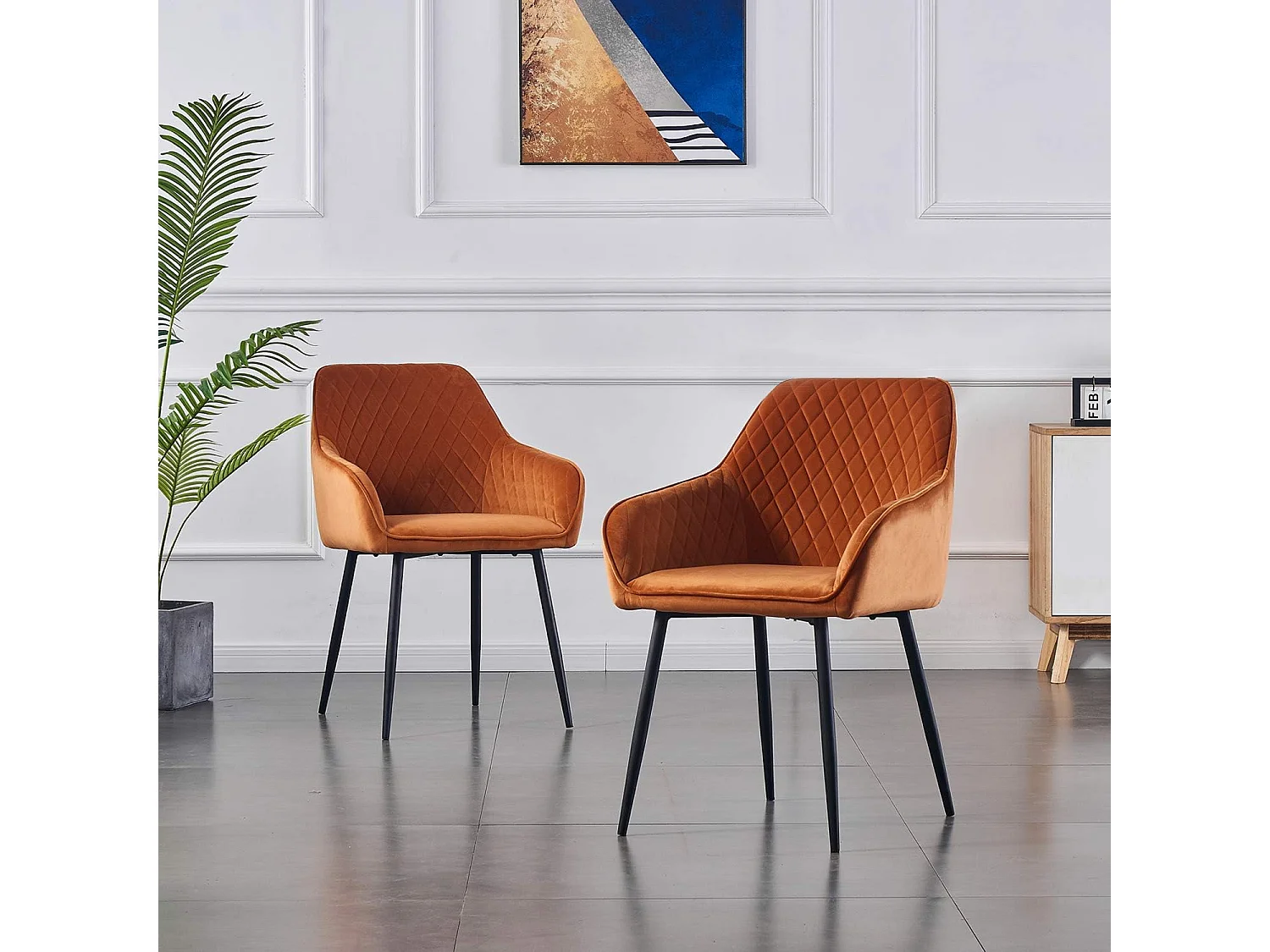 Lot de 2 Chaises Scandinaves en Velours avec Dossier et Accoudoirs, Siège Rembourés, pour Salle à manger, Bureau, Cuisine, Salon (2, Orange)