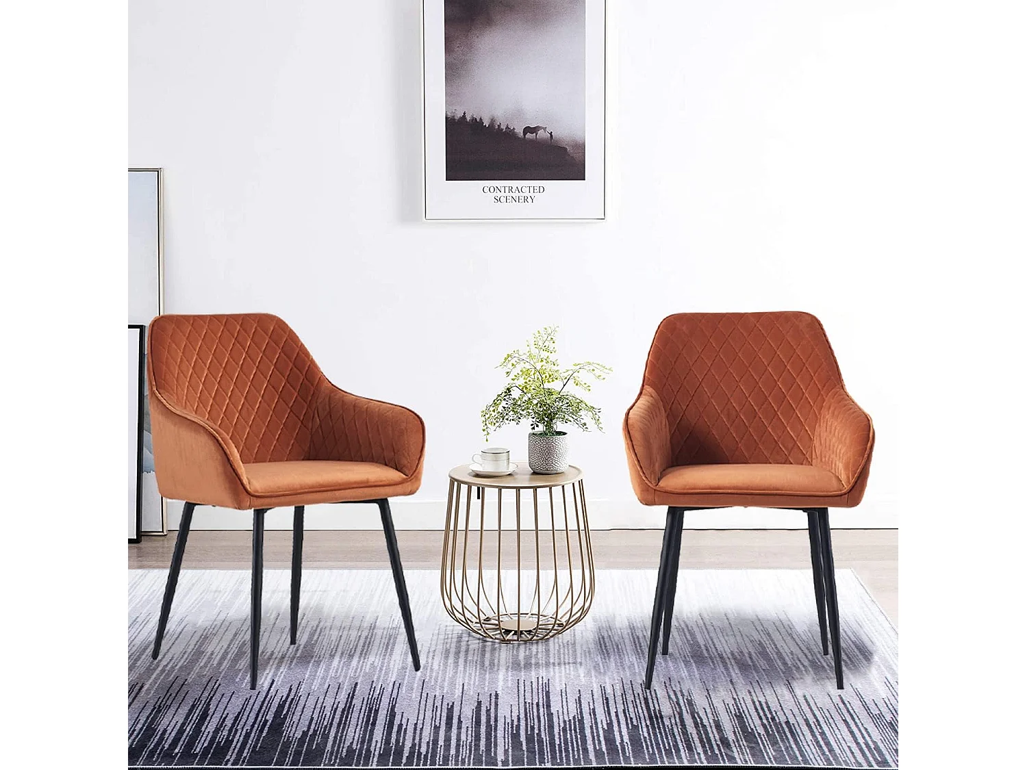 Lot de 2 Chaises Scandinaves en Velours avec Dossier et Accoudoirs, Siège Rembourés, pour Salle à manger, Bureau, Cuisine, Salon (2, Orange)