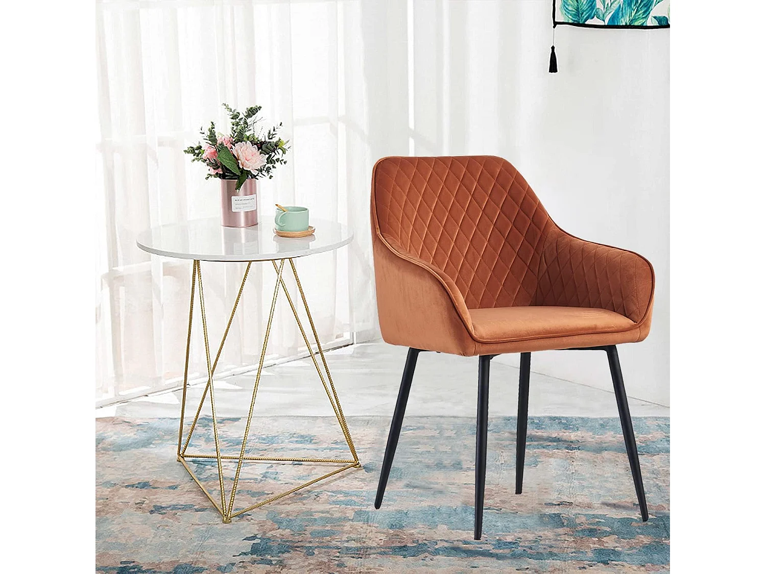 Lot de 2 Chaises Scandinaves en Velours avec Dossier et Accoudoirs, Siège Rembourés, pour Salle à manger, Bureau, Cuisine, Salon (2, Orange)