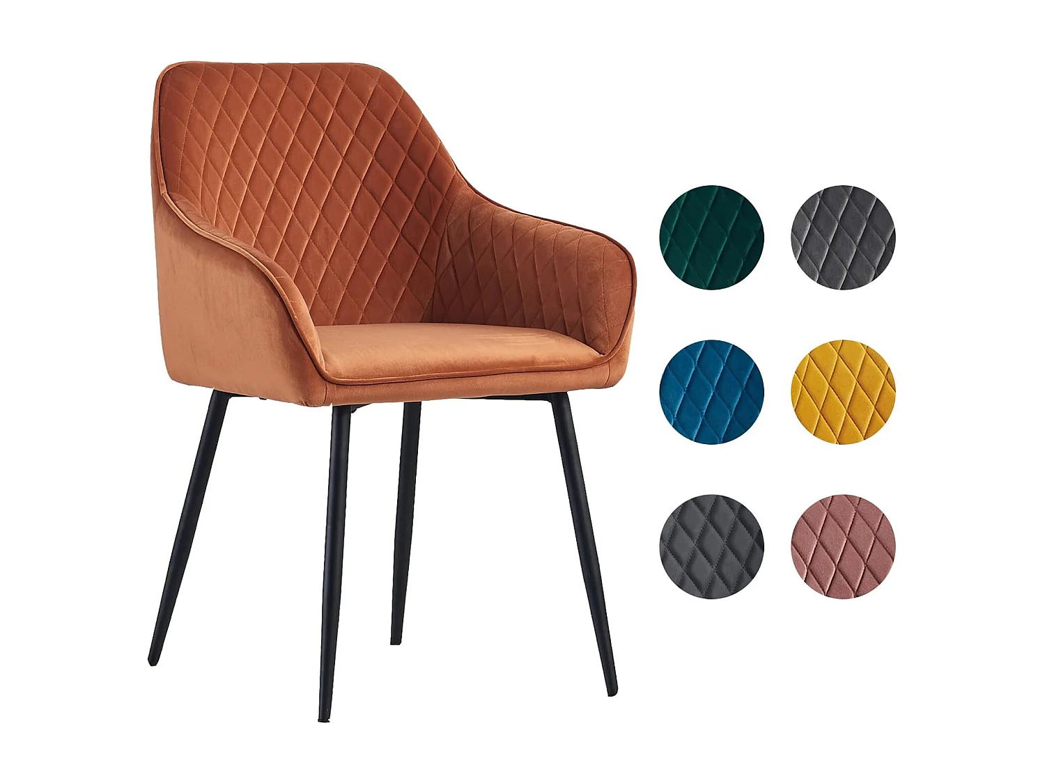 Lot de 2 Chaises Scandinaves en Velours avec Dossier et Accoudoirs, Siège Rembourés, pour Salle à manger, Bureau, Cuisine, Salon (2, Orange)