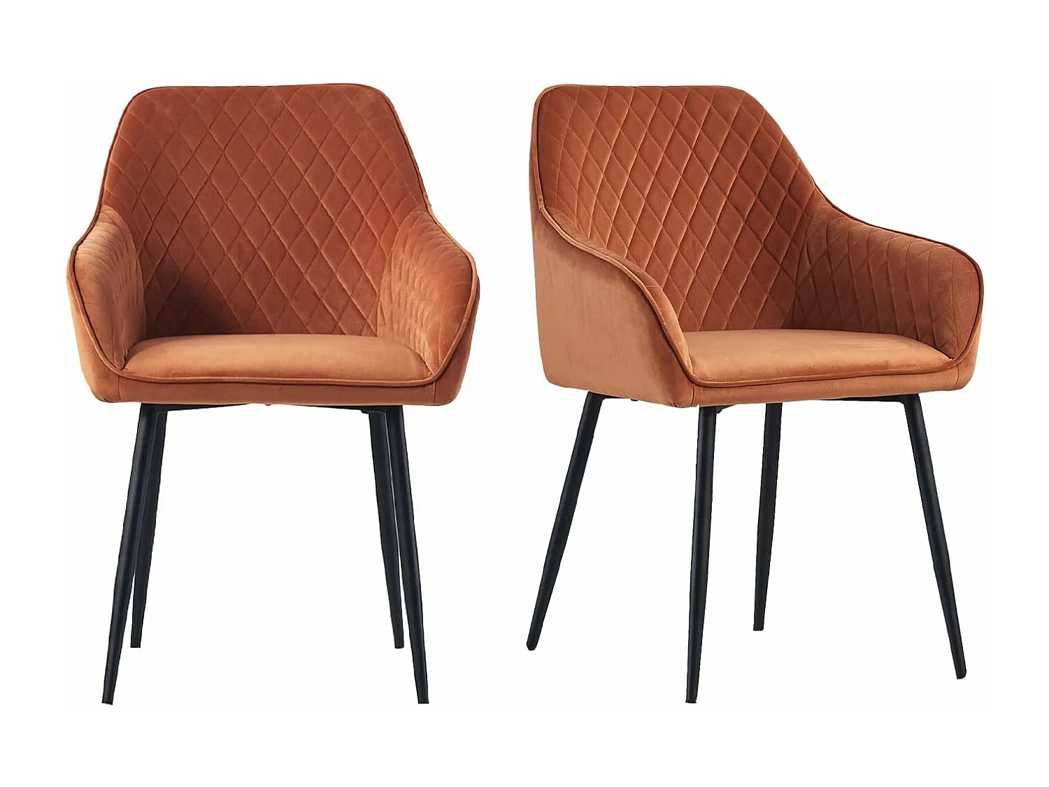 Lot de 2 Chaises Scandinaves en Velours avec Dossier et Accoudoirs, Siège Rembourés, pour Salle à manger, Bureau, Cuisine, Salon (2, Orange)