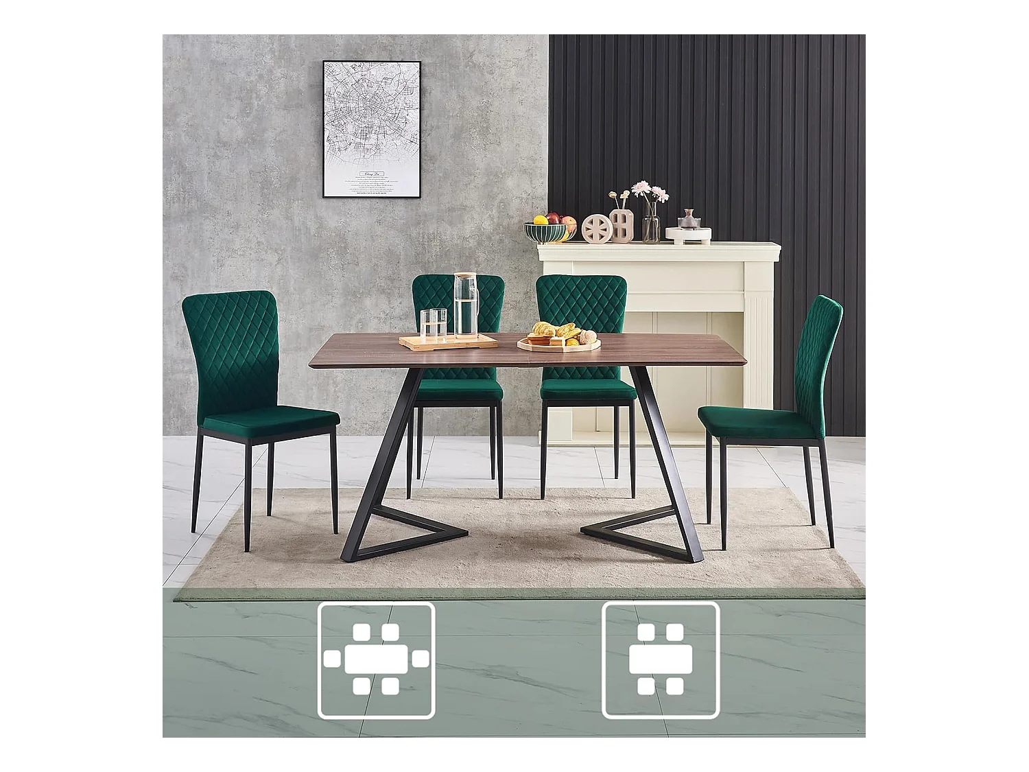 Lot de 4 Chaises Scandinaves en Velours Cadre en métal avec Dossier pour Salon, Cuisine, Salle à Manger (4, Vert)