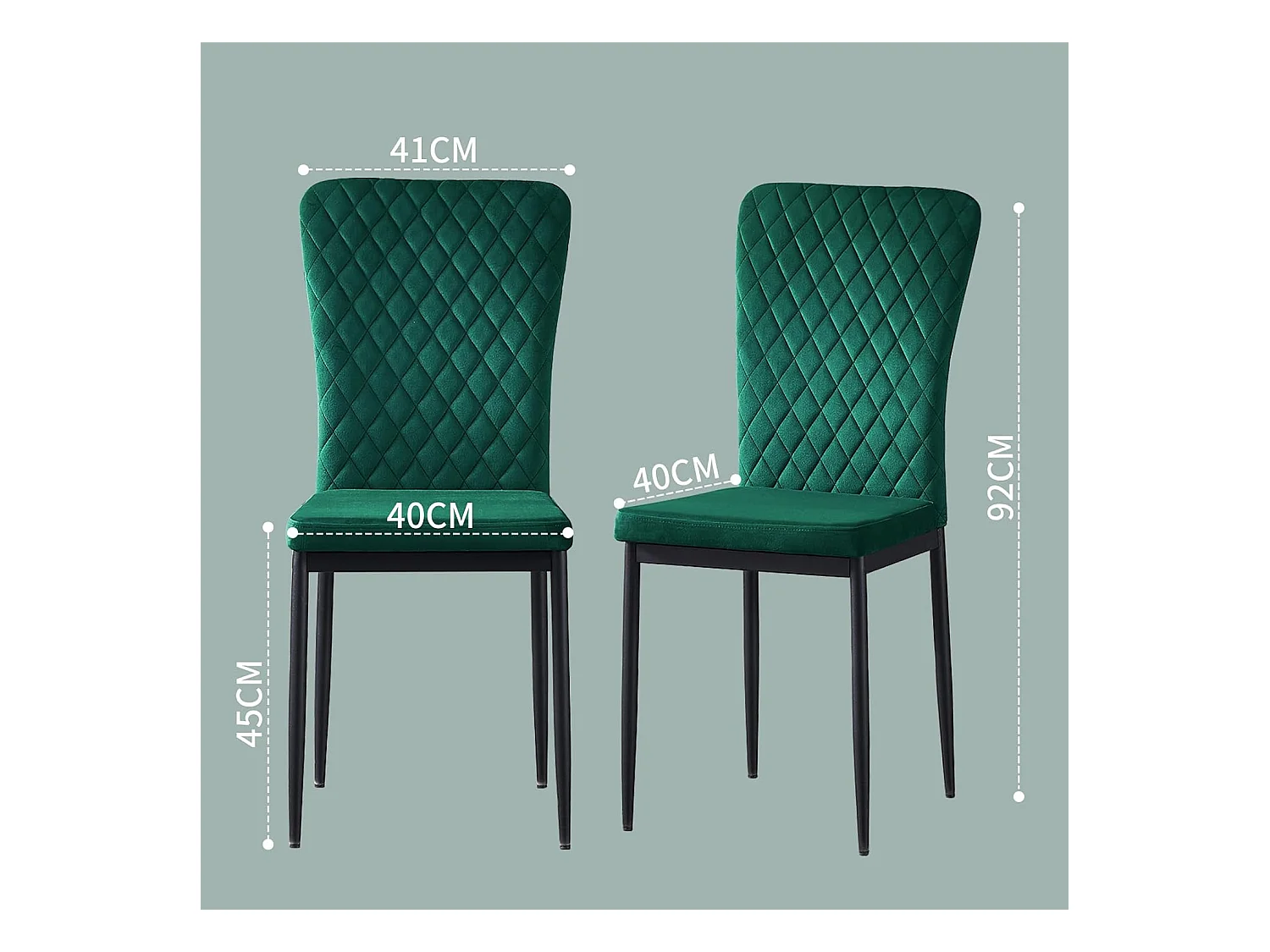 Lot de 4 Chaises Scandinaves en Velours Cadre en métal avec Dossier pour Salon, Cuisine, Salle à Manger (4, Vert)