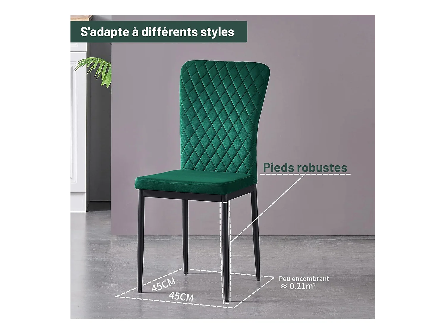 Lot de 4 Chaises Scandinaves en Velours Cadre en métal avec Dossier pour Salon, Cuisine, Salle à Manger (4, Vert)