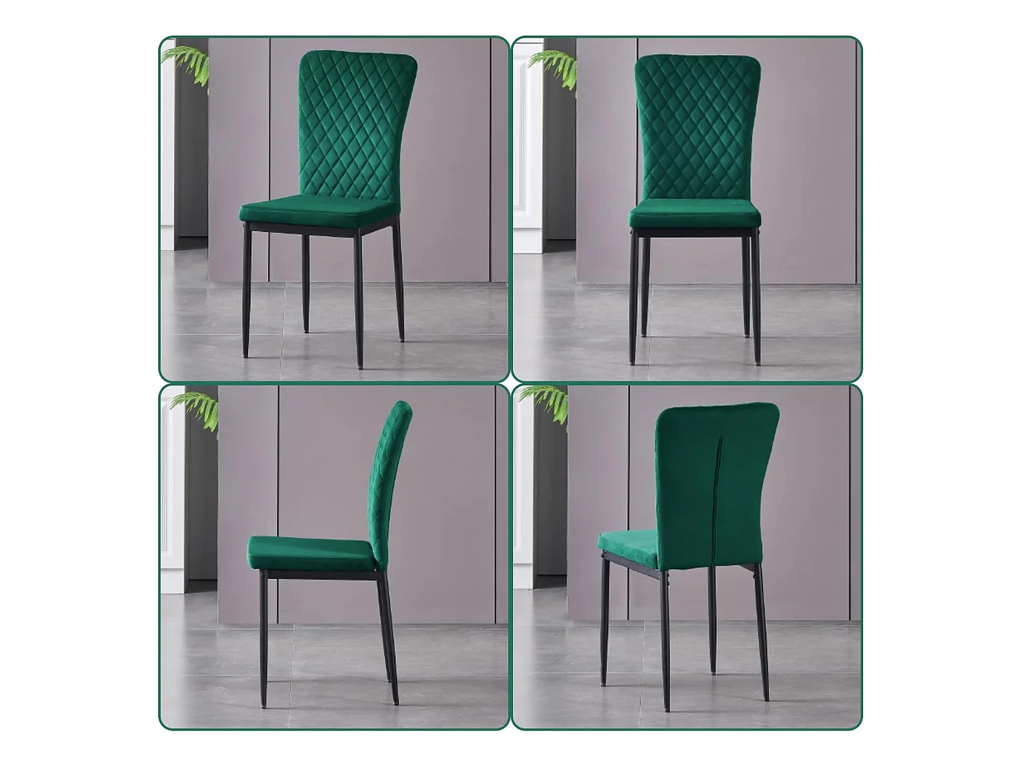 Lot de 4 Chaises Scandinaves en Velours Cadre en métal avec Dossier pour Salon, Cuisine, Salle à Manger (4, Vert)
