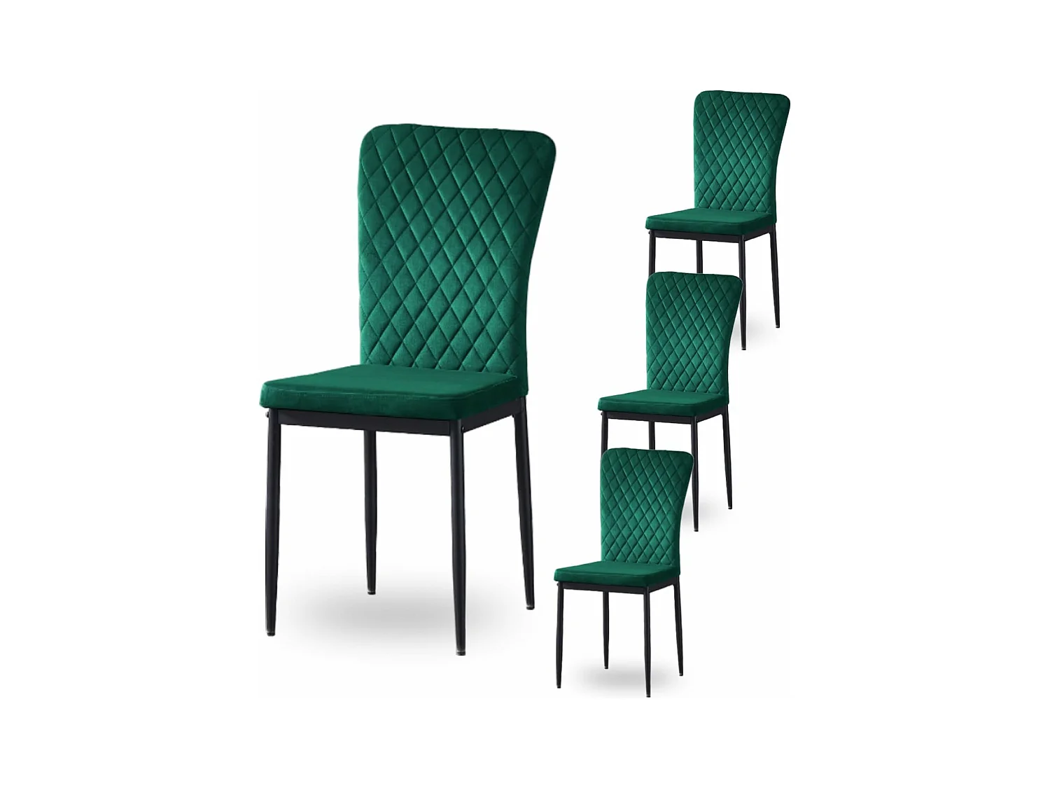Lot de 4 Chaises Scandinaves en Velours Cadre en métal avec Dossier pour Salon, Cuisine, Salle à Manger (4, Vert)