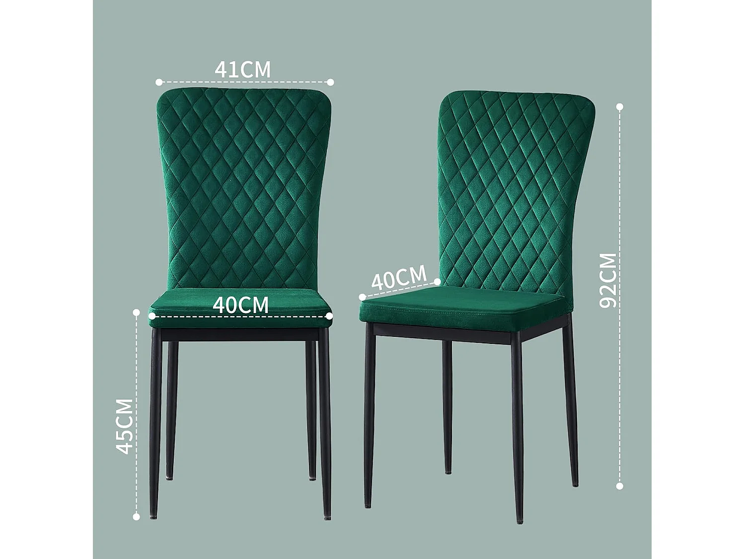 Lot de 4 Chaises Scandinaves en Velours Cadre en métal avec Dossier pour Salon, Cuisine, Salle à Manger (4, Vert)