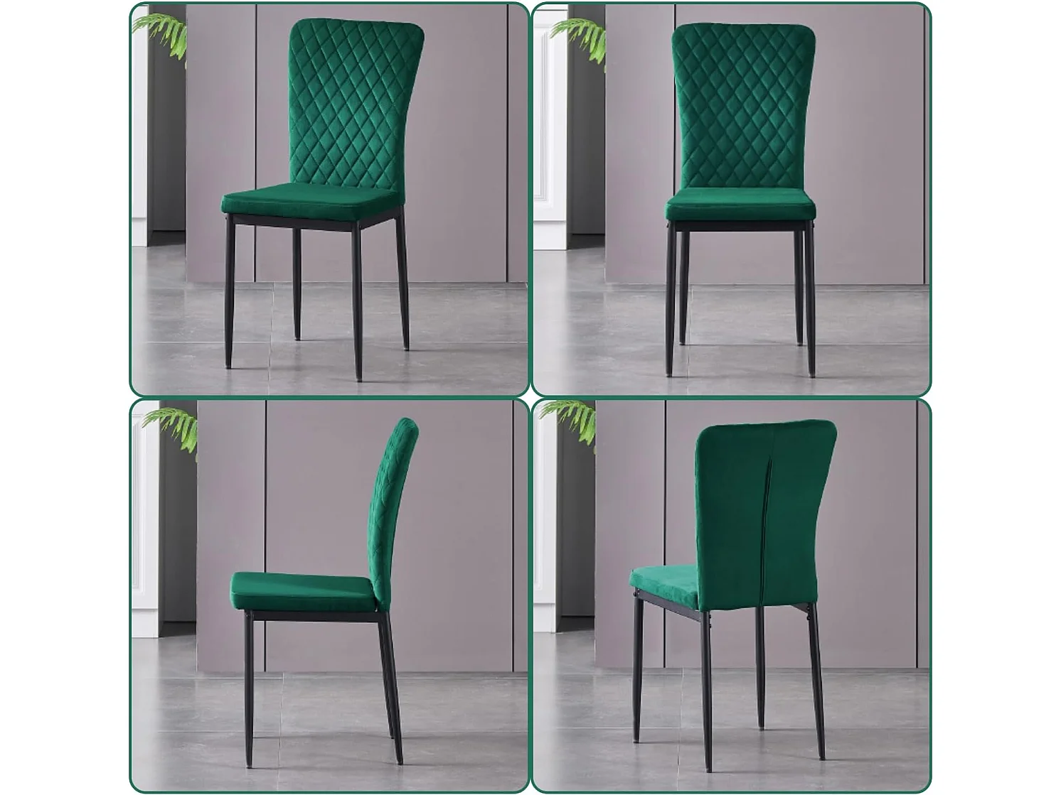 Lot de 4 Chaises Scandinaves en Velours Cadre en métal avec Dossier pour Salon, Cuisine, Salle à Manger (4, Vert)