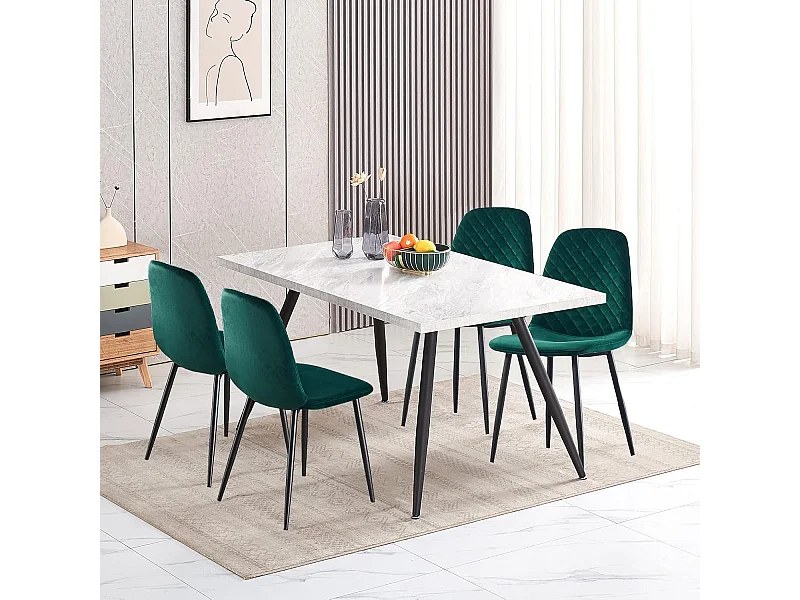 Lot de 4 Chaises Vertes Scandinaves, Chaises de Salle à Manger avec Dossier, Siège en Velours, Pieds en Métal pour Salon,Salle de Cuisine (4, Vert Velours)