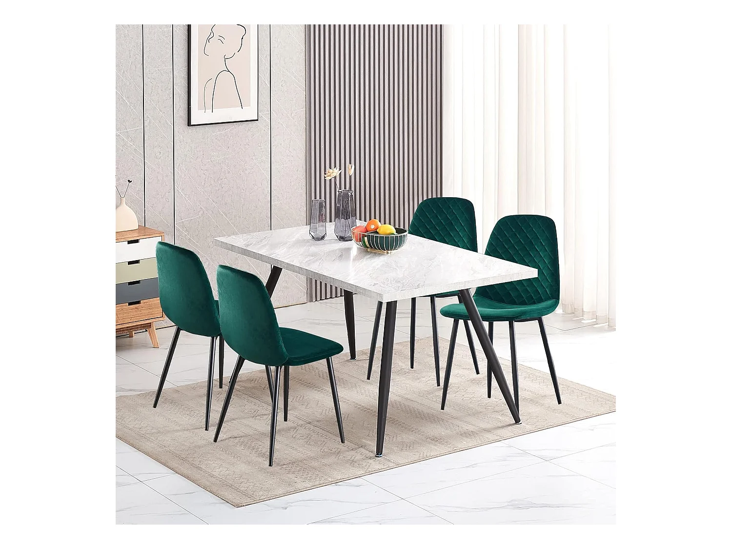 Lot de 4 Chaises Vertes Scandinaves, Chaises de Salle à Manger avec Dossier, Siège en Velours, Pieds en Métal pour Salon,Salle de Cuisine (4, Vert Velours)