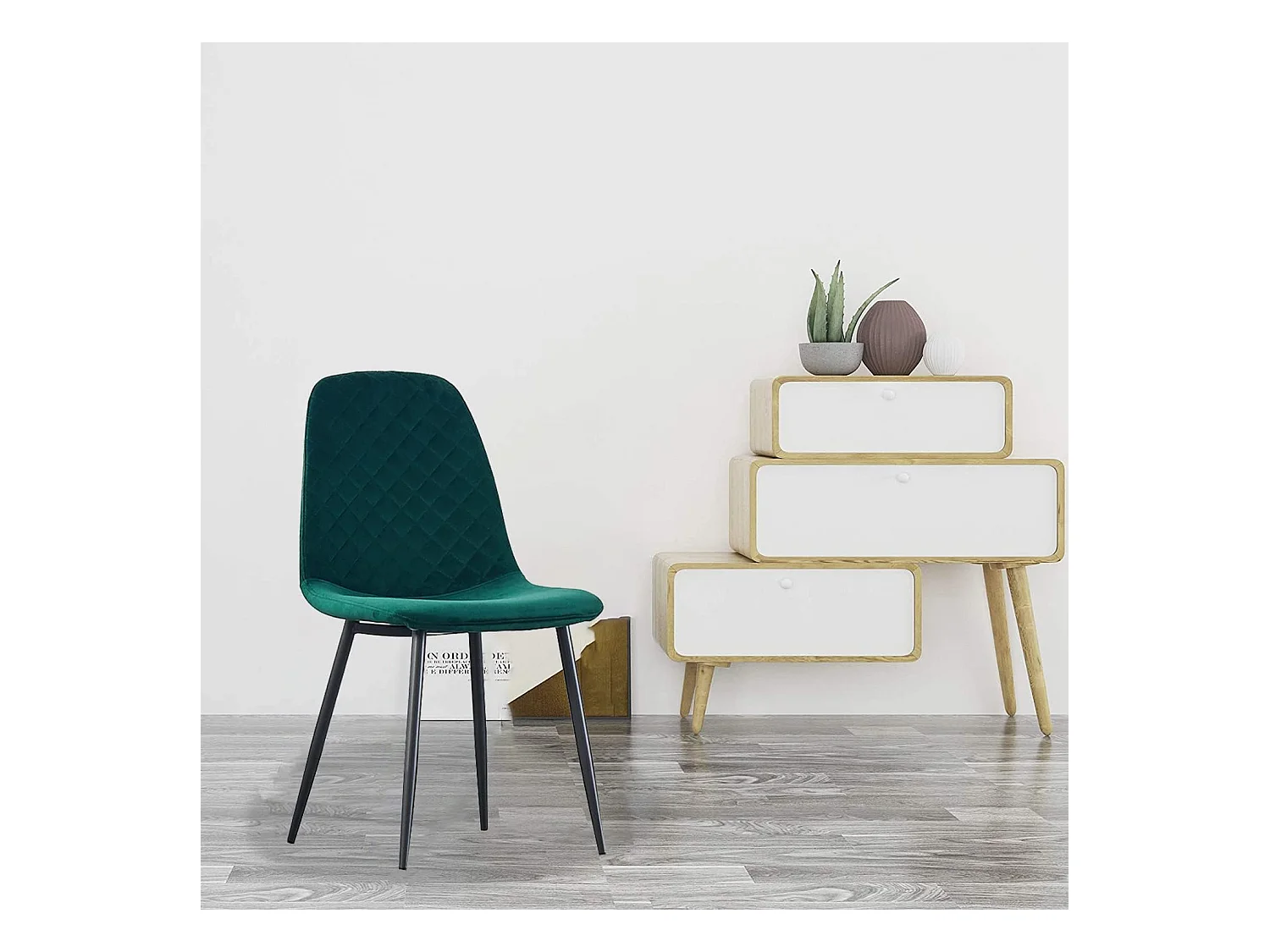 Lot de 4 Chaises Vertes Scandinaves, Chaises de Salle à Manger avec Dossier, Siège en Velours, Pieds en Métal pour Salon,Salle de Cuisine (4, Vert Velours)