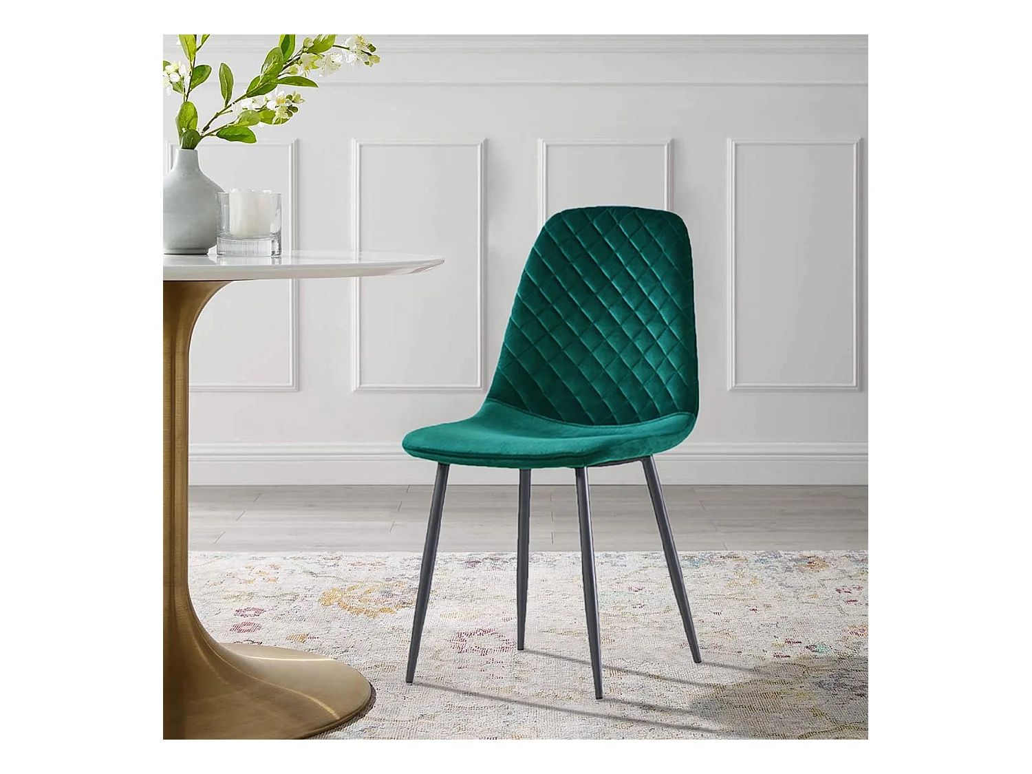 Lot de 4 Chaises Vertes Scandinaves, Chaises de Salle à Manger avec Dossier, Siège en Velours, Pieds en Métal pour Salon,Salle de Cuisine (4, Vert Velours)