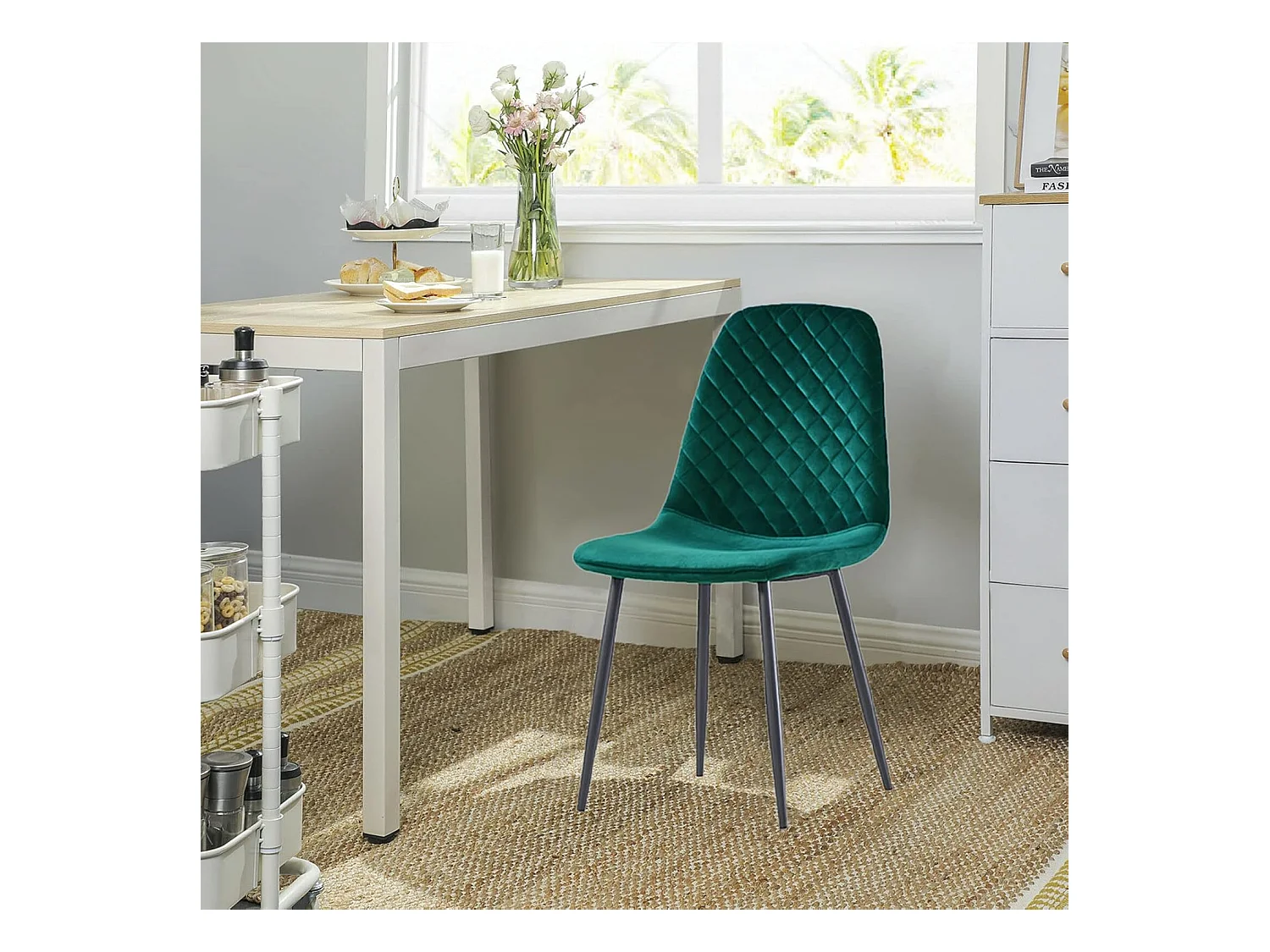 Lot de 4 Chaises Vertes Scandinaves, Chaises de Salle à Manger avec Dossier, Siège en Velours, Pieds en Métal pour Salon,Salle de Cuisine (4, Vert Velours)