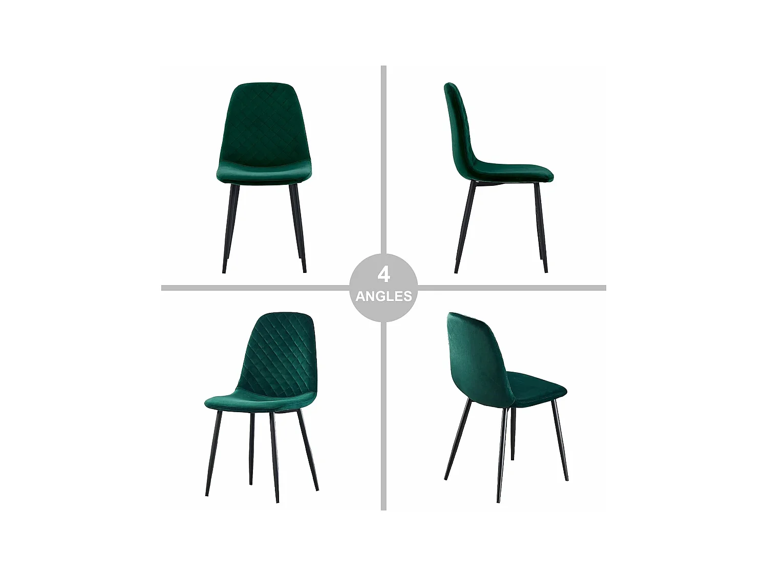 Lot de 4 Chaises Vertes Scandinaves, Chaises de Salle à Manger avec Dossier, Siège en Velours, Pieds en Métal pour Salon,Salle de Cuisine (4, Vert Velours)