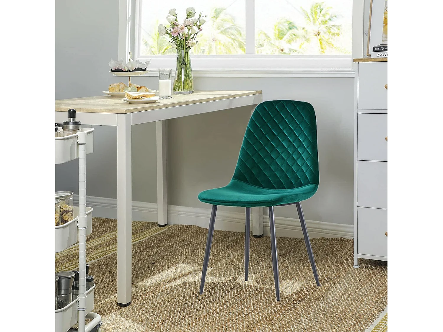 Lot de 4 Chaises Vertes Scandinaves, Chaises de Salle à Manger avec Dossier, Siège en Velours, Pieds en Métal pour Salon,Salle de Cuisine (4, Vert Velours)