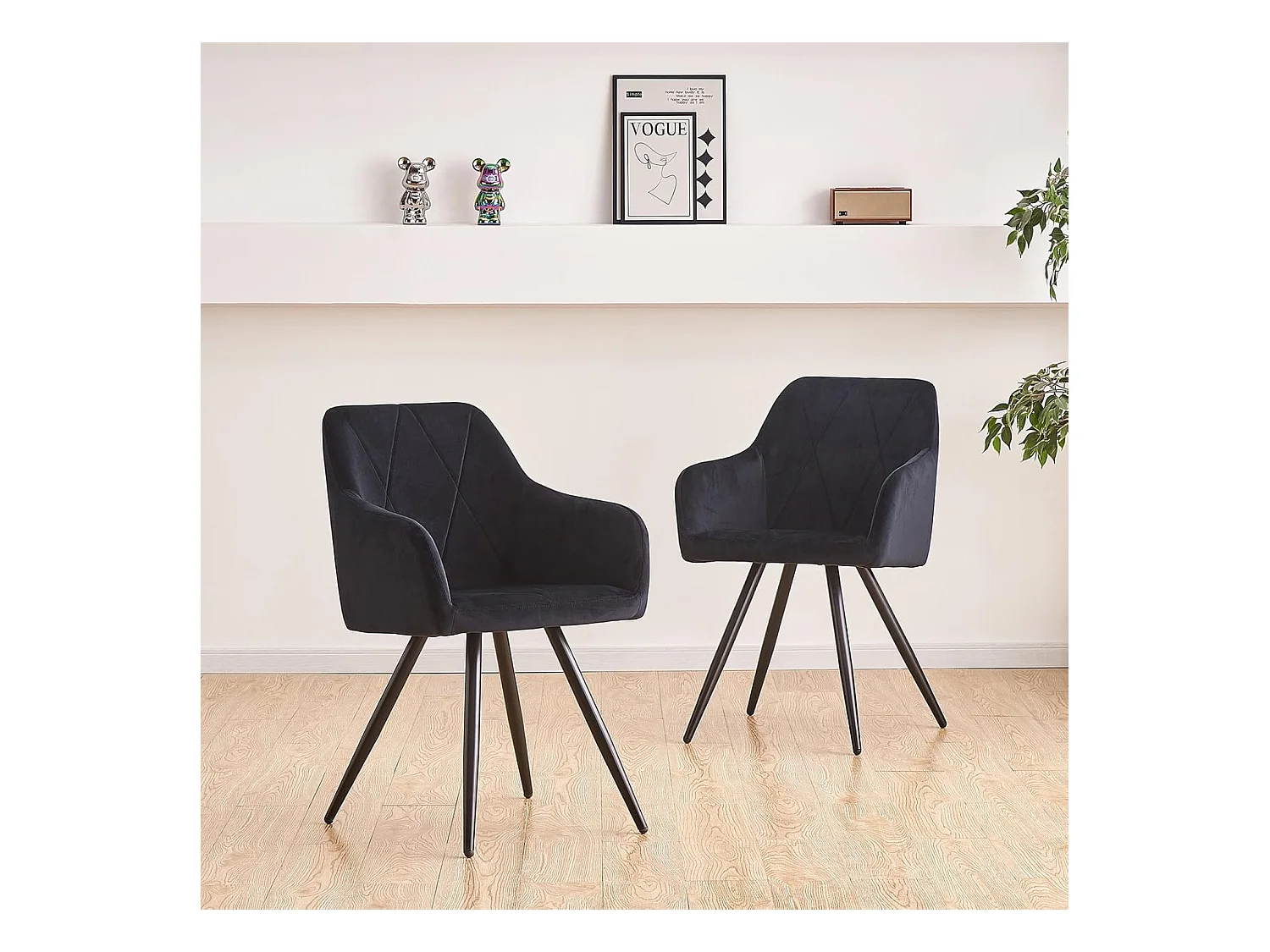 Lot de 2 Chaises de Scandinaves Cadre en métal avec Dossier, accoudoir pour Salon, Cuisine, Salle à Manger, Chambre à Coucher (2, Noir)