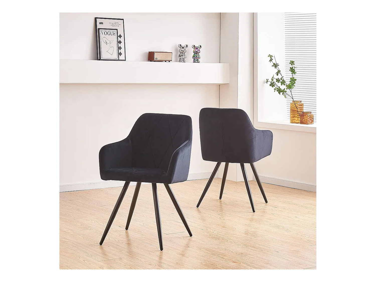 Lot de 2 Chaises de Scandinaves Cadre en métal avec Dossier, accoudoir pour Salon, Cuisine, Salle à Manger, Chambre à Coucher (2, Noir)