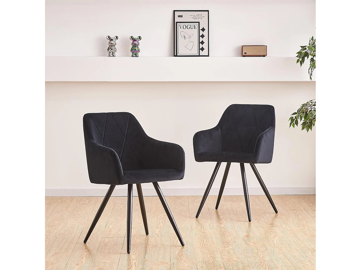Lot de 2 Chaises de Scandinaves Cadre en métal avec Dossier, accoudoir pour Salon, Cuisine, Salle à Manger, Chambre à Coucher (2, Noir)