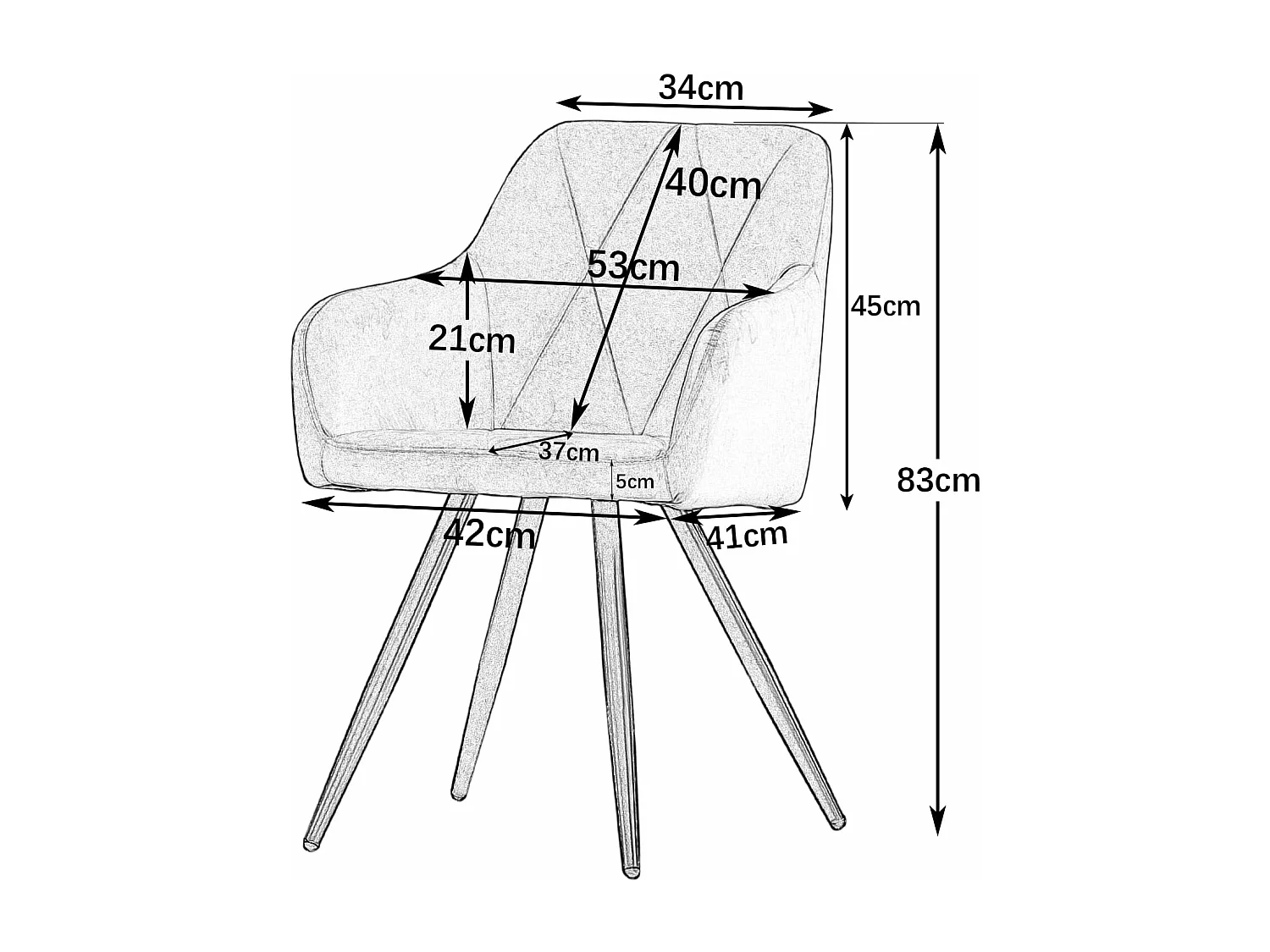Lot de 2 Chaises de Scandinaves Cadre en métal avec Dossier, accoudoir pour Salon, Cuisine, Salle à Manger, Chambre à Coucher (2, Noir)