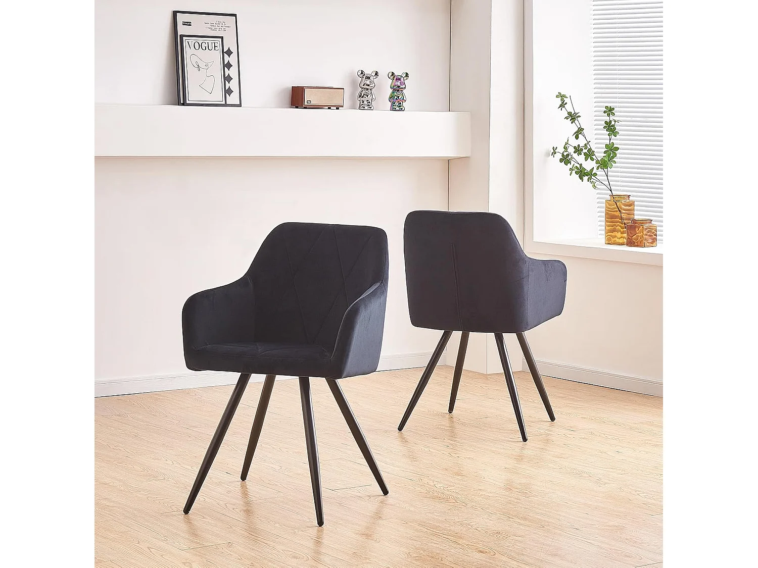 Lot de 2 Chaises de Scandinaves Cadre en métal avec Dossier, accoudoir pour Salon, Cuisine, Salle à Manger, Chambre à Coucher (2, Noir)