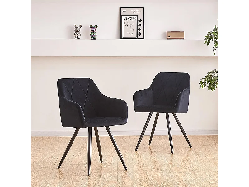 Lot de 2 Chaises de Scandinaves Cadre en métal avec Dossier, accoudoir pour Salon, Cuisine, Salle à Manger, Chambre à Coucher (2, Noir)