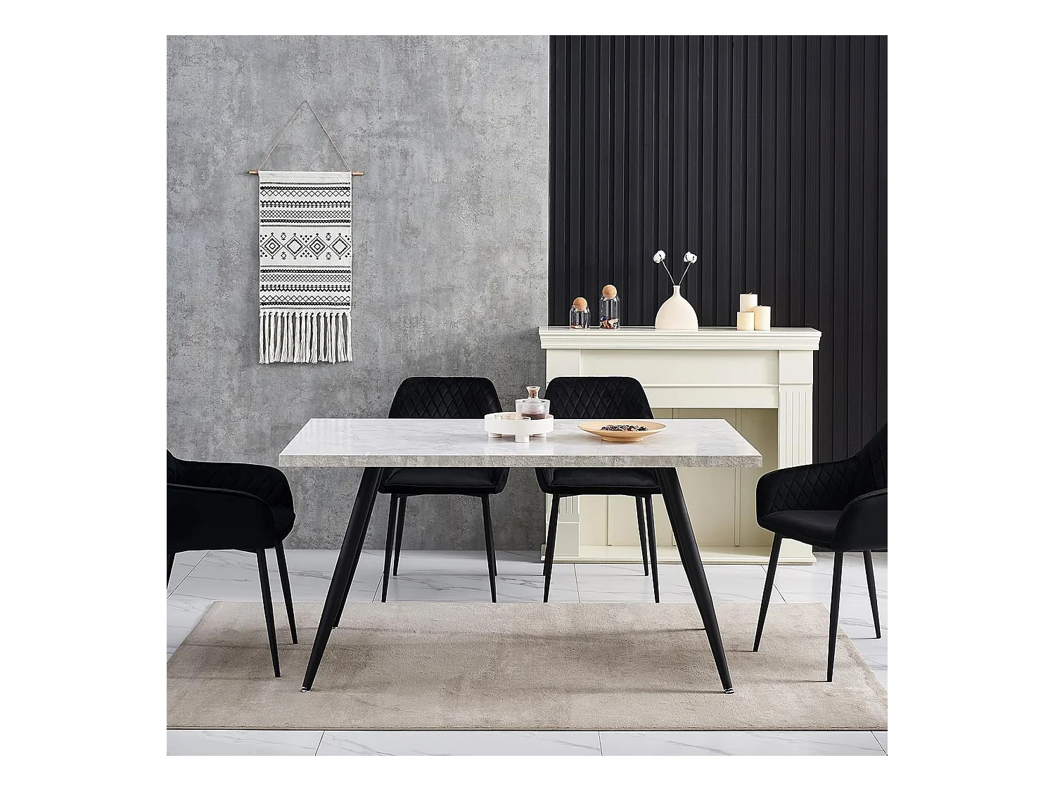 Lot de 2 Chaises Scandinaves en Velours avec Dossier et Accoudoirs, Siège Rembourés, pour Salle à manger, Bureau, Cuisine, Salon (2, Noir)