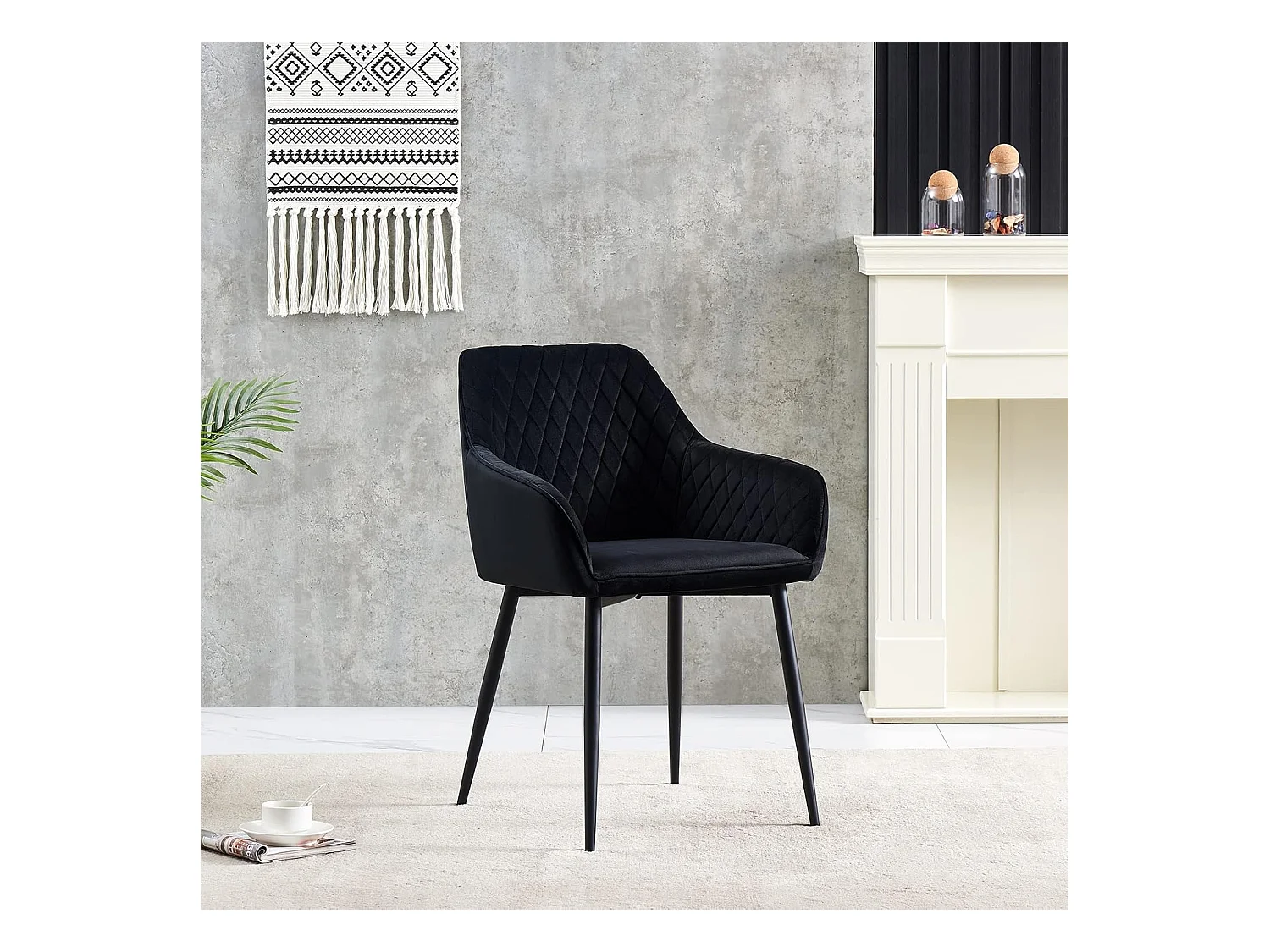 Lot de 2 Chaises Scandinaves en Velours avec Dossier et Accoudoirs, Siège Rembourés, pour Salle à manger, Bureau, Cuisine, Salon (2, Noir)