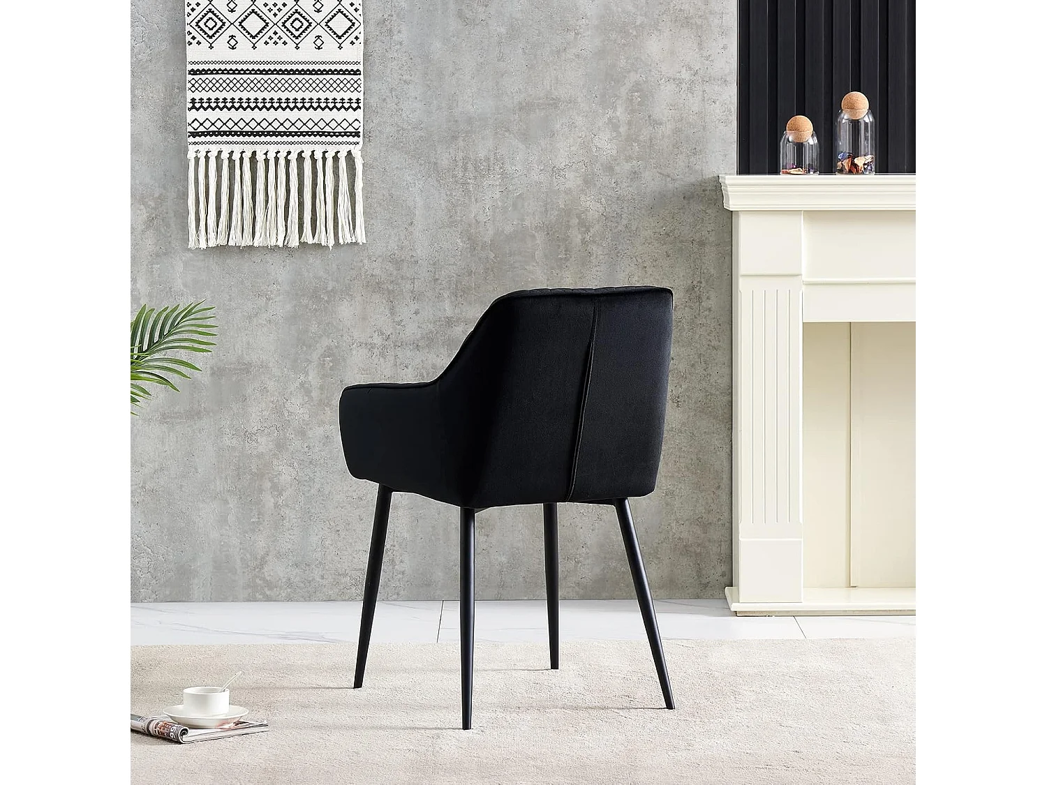 Lot de 2 Chaises Scandinaves en Velours avec Dossier et Accoudoirs, Siège Rembourés, pour Salle à manger, Bureau, Cuisine, Salon (2, Noir)