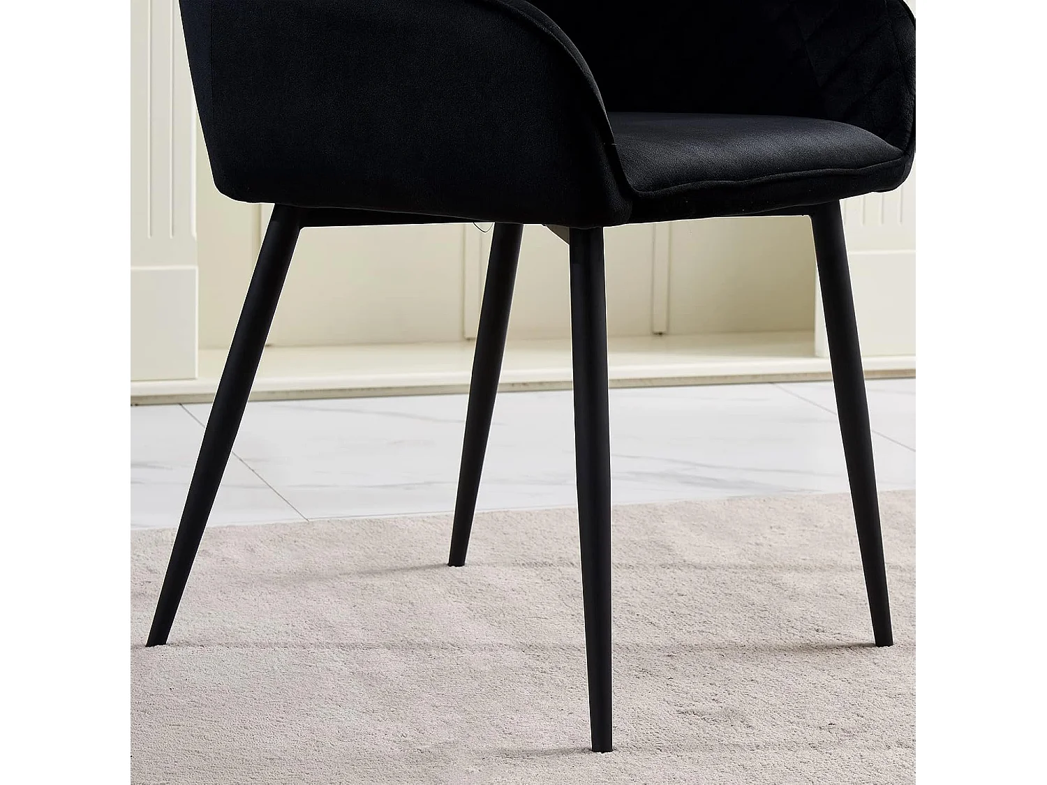 Lot de 2 Chaises Scandinaves en Velours avec Dossier et Accoudoirs, Siège Rembourés, pour Salle à manger, Bureau, Cuisine, Salon (2, Noir)