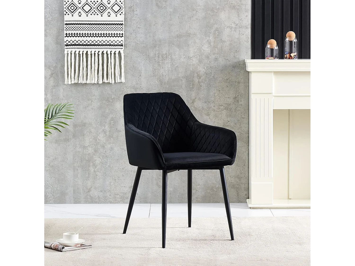 Lot de 2 Chaises Scandinaves en Velours avec Dossier et Accoudoirs, Siège Rembourés, pour Salle à manger, Bureau, Cuisine, Salon (2, Noir)