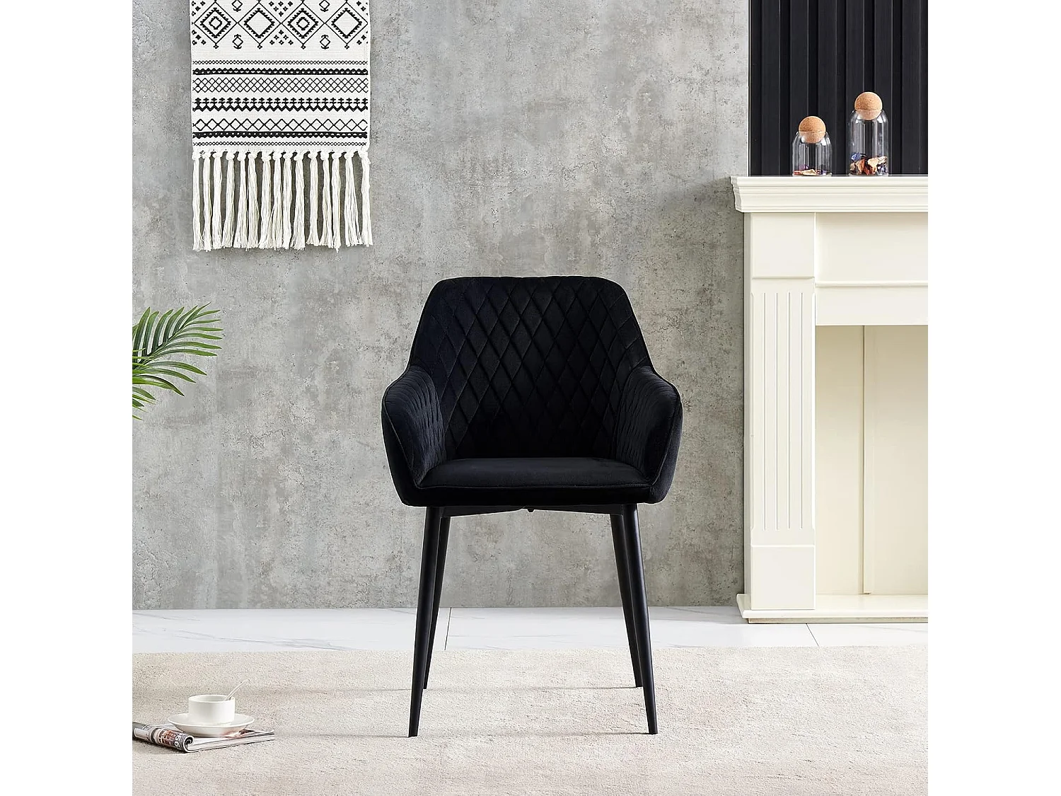 Lot de 2 Chaises Scandinaves en Velours avec Dossier et Accoudoirs, Siège Rembourés, pour Salle à manger, Bureau, Cuisine, Salon (2, Noir)