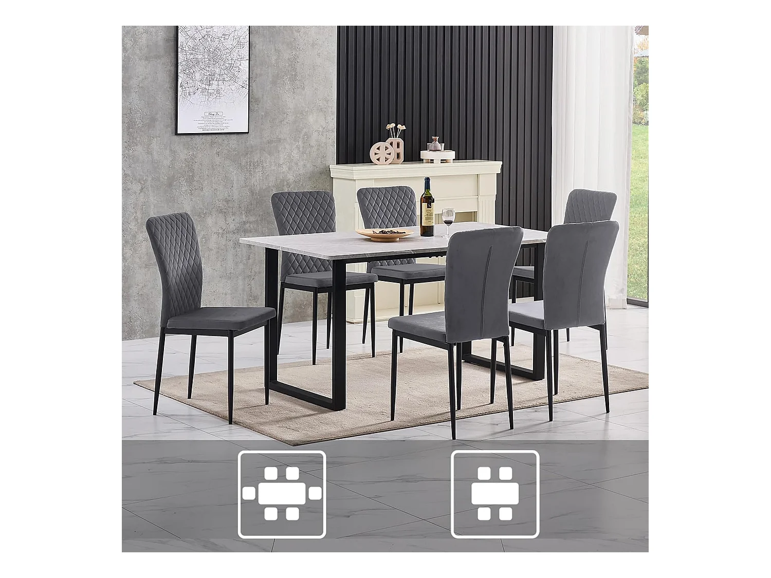 Lot de 6 Chaises Scandinaves en Velours Cadre en métal avec Dossier pour Salon, Cuisine, Salle à Manger (6, Gris)