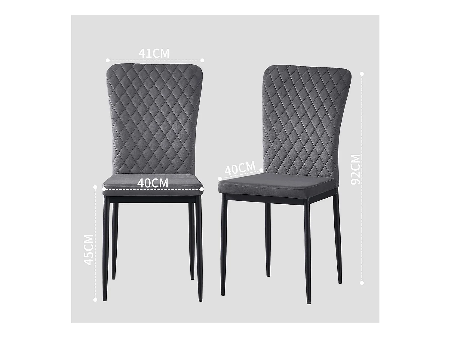 Lot de 6 Chaises Scandinaves en Velours Cadre en métal avec Dossier pour Salon, Cuisine, Salle à Manger (6, Gris)