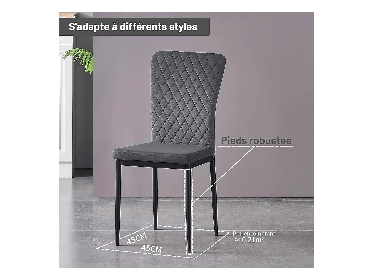Lot de 6 Chaises Scandinaves en Velours Cadre en métal avec Dossier pour Salon, Cuisine, Salle à Manger (6, Gris)