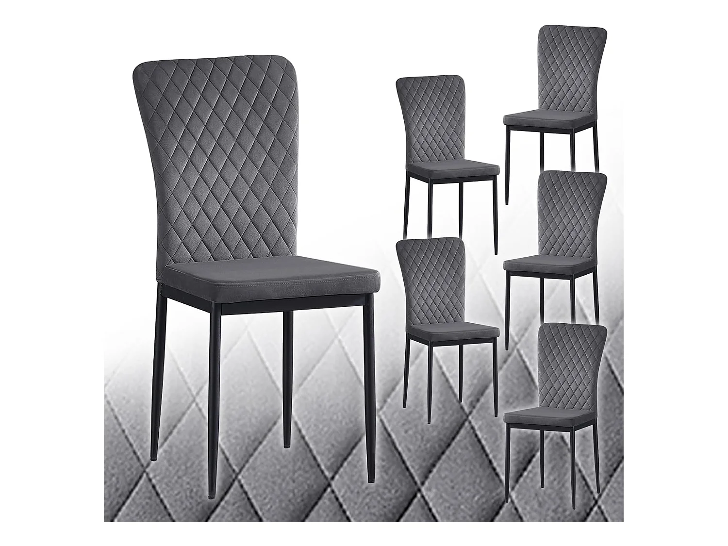 Lot de 6 Chaises Scandinaves en Velours Cadre en métal avec Dossier pour Salon, Cuisine, Salle à Manger (6, Gris)