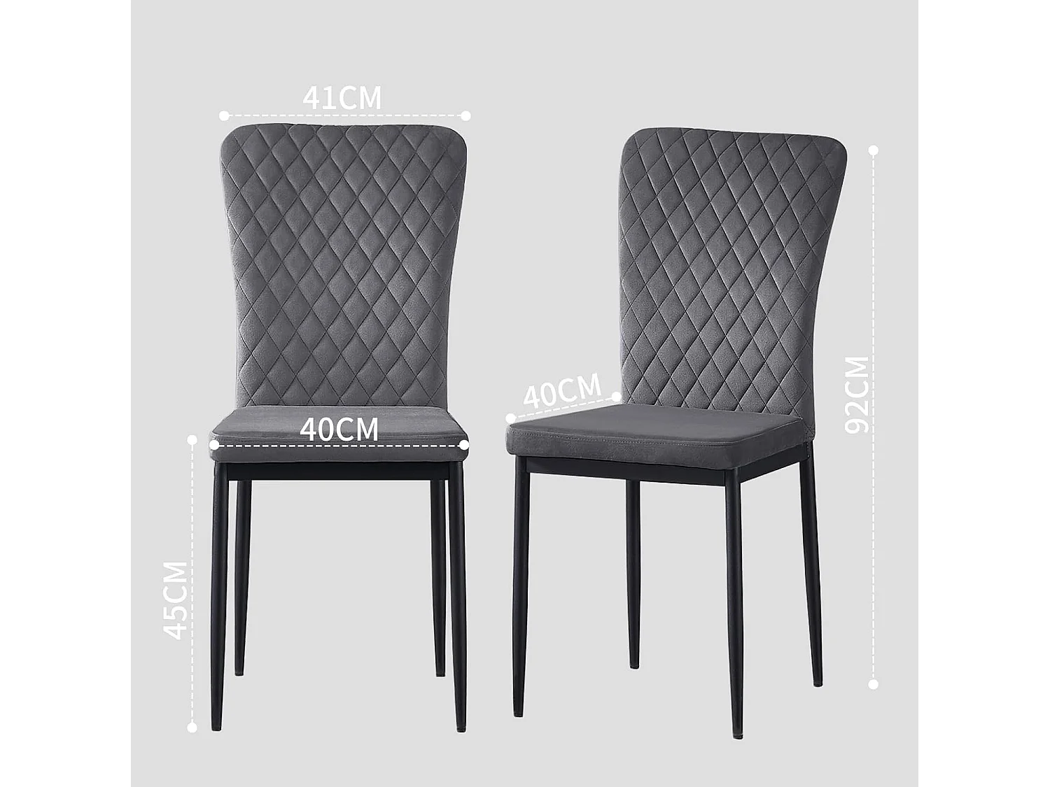 Lot de 6 Chaises Scandinaves en Velours Cadre en métal avec Dossier pour Salon, Cuisine, Salle à Manger (6, Gris)
